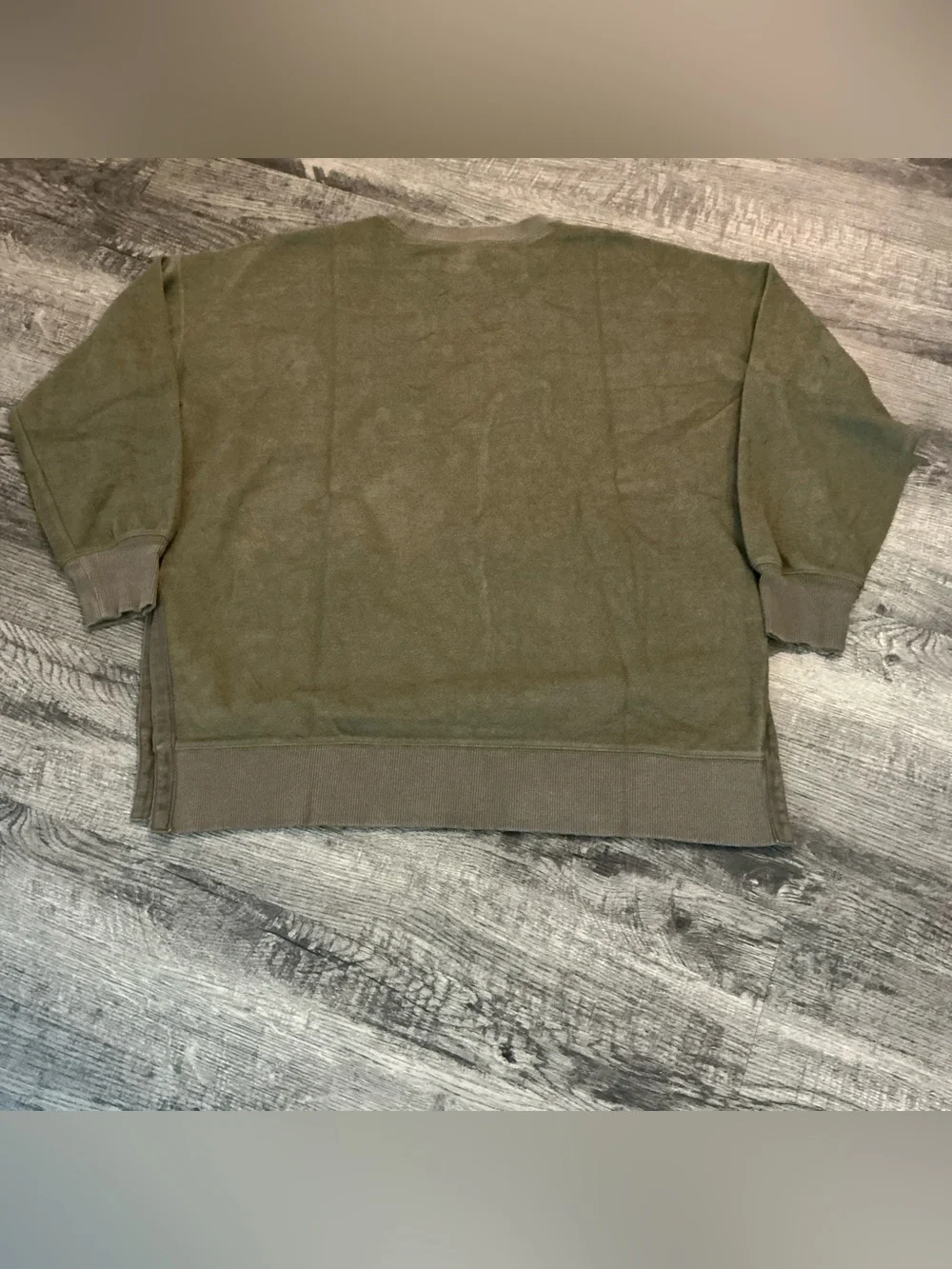 aerie Women’s Olive Oversized Cozy Distressed Crewneck Lightweight Sweatshirt